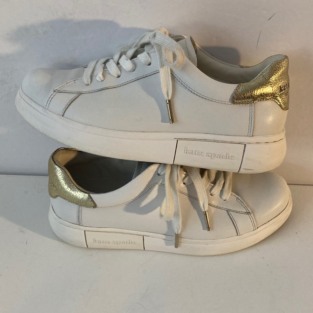 Kate Spade Optic White and Gold York lift leather Sneakers women 7.5 - Picture 4 of 9